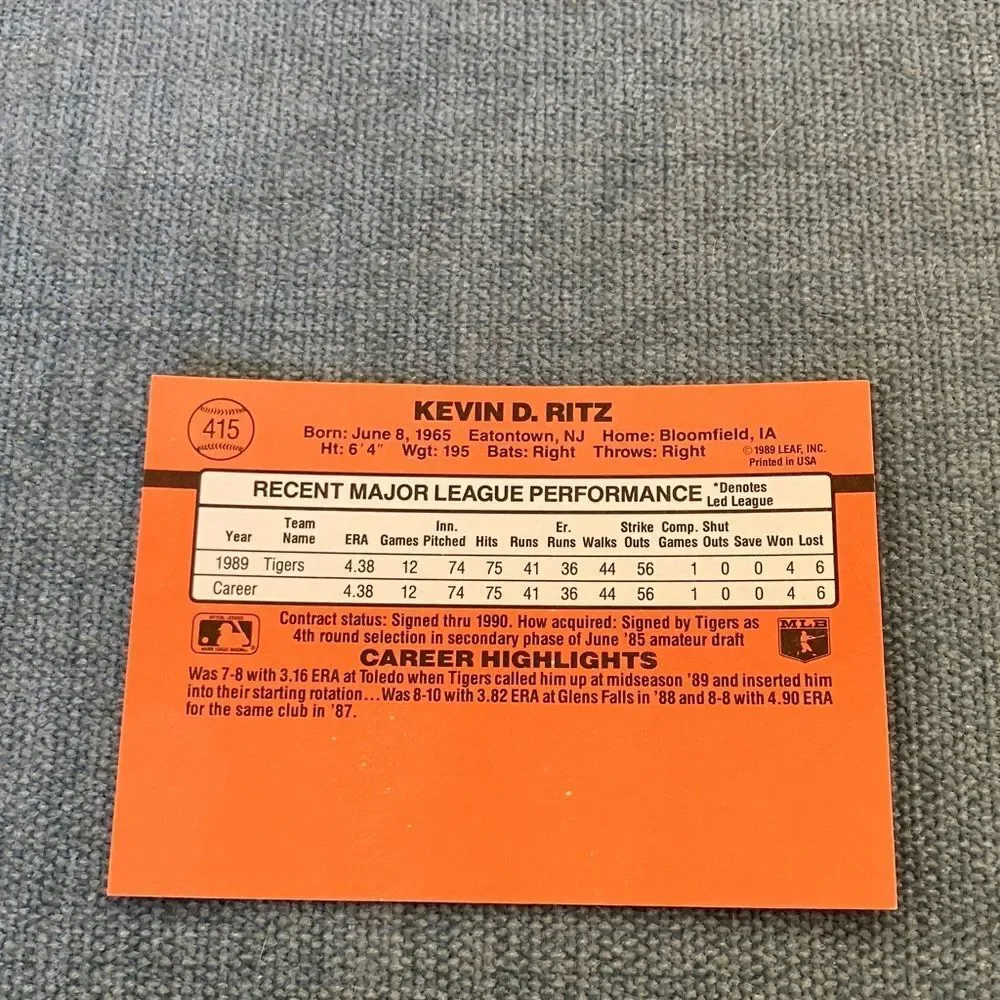 1990 Donruss Detroit Tigers Baseball Card Trading Card
